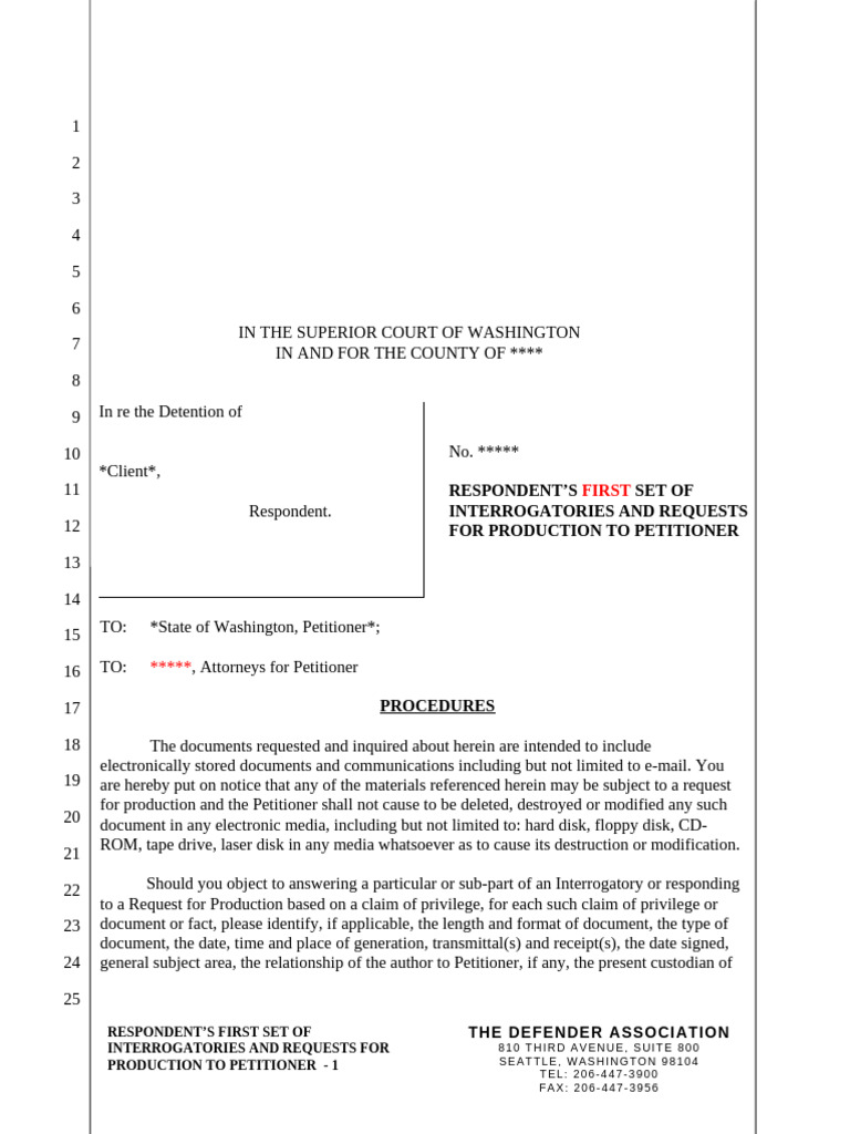Sample Interrogatory and RFP Form | PDF | Discovery (Law) | Mental Disorder