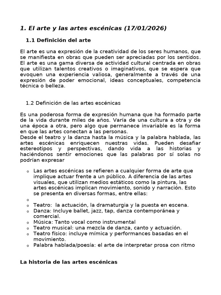 El Arte y Las Artes Escénicas | PDF | Composición (artes visuales) | Teatro