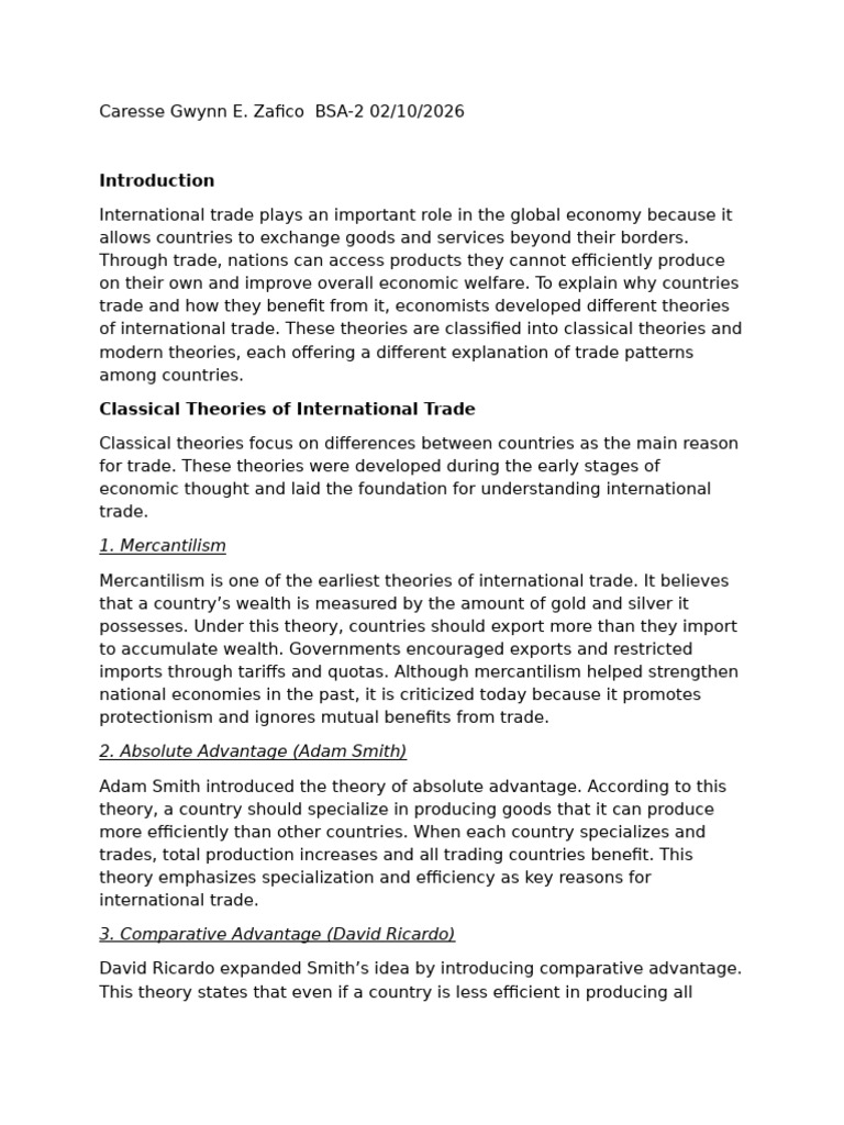 Classical Theories of International Trade | PDF | Mercantilism ...