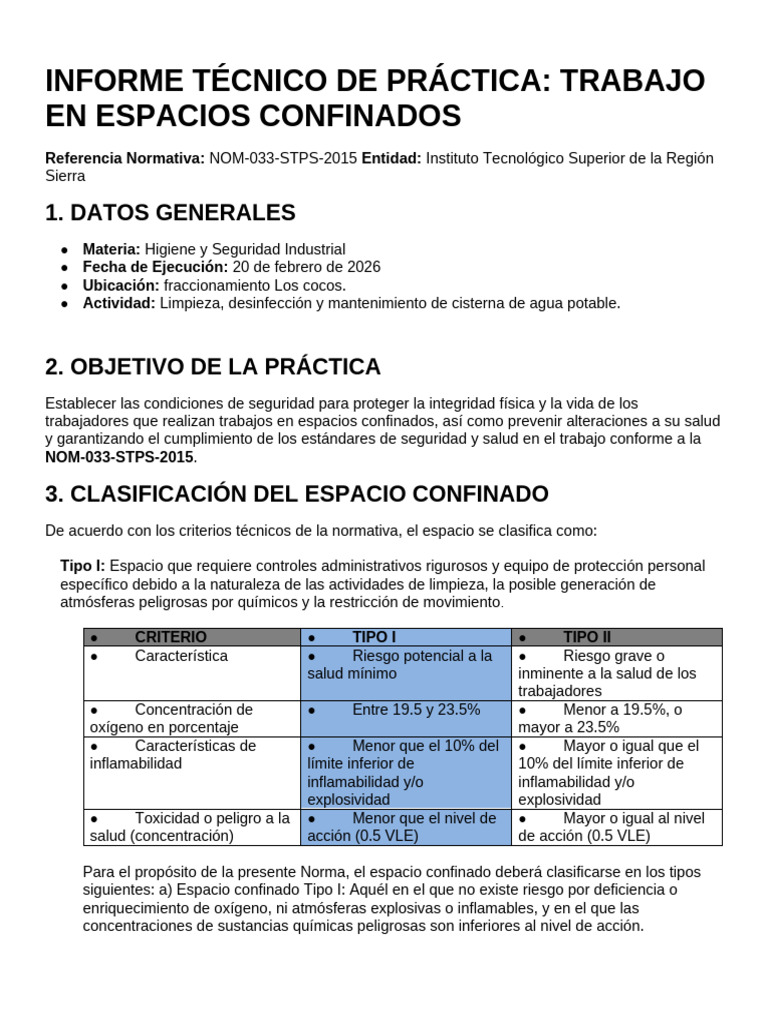 Informe de Práctica NOM-033 | PDF | Agua | Oxígeno