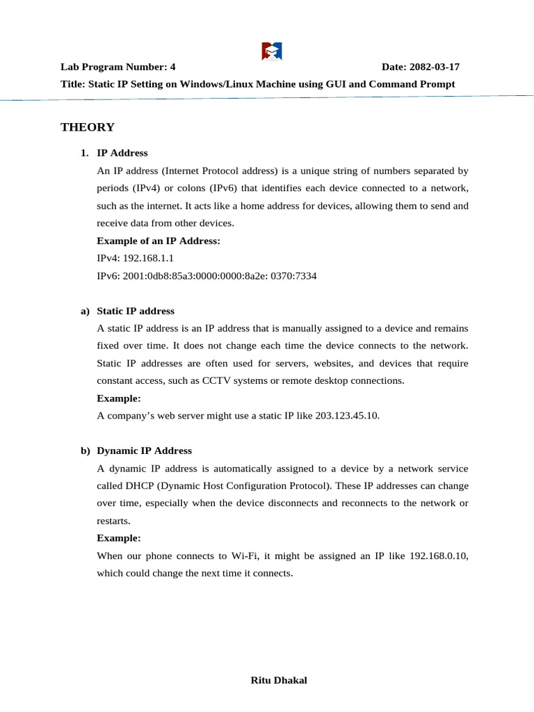 Lab 4 | PDF | Ip Address | Computer Network