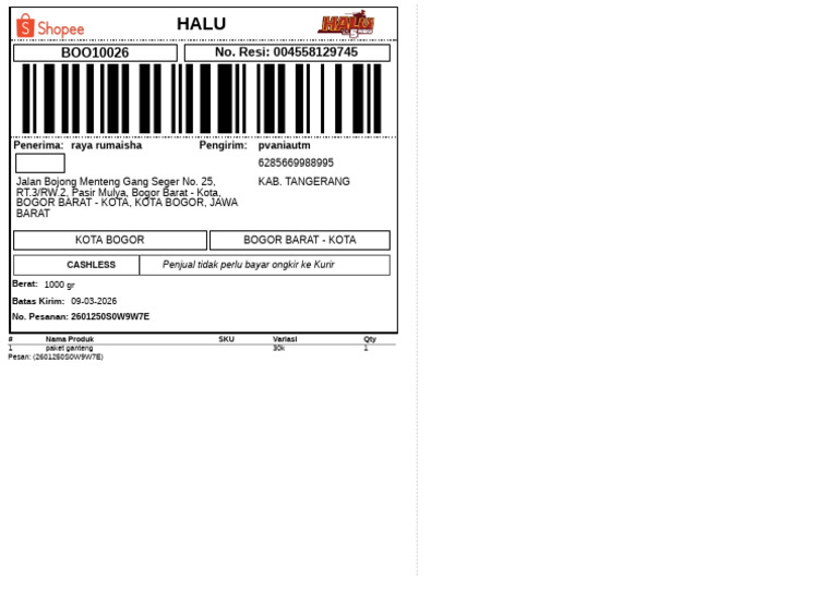 Label Pengiriman 9 | PDF