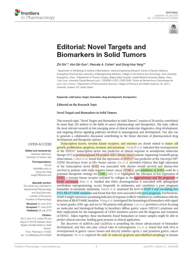 Novel Targets and Biomarkers in Solid Tumors, Front Pharma, 2019 | PDF ...