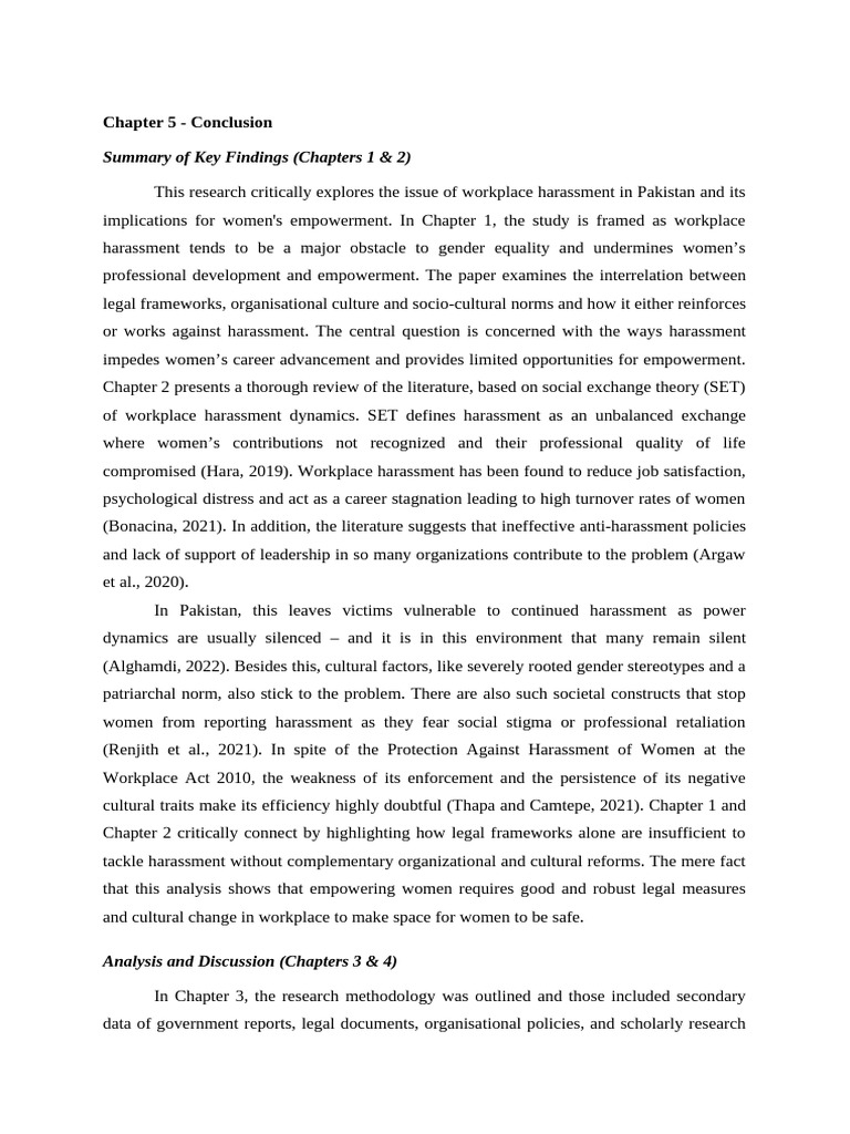 Chapter 5 - Conclusion-1 | PDF | Employment | Harassment