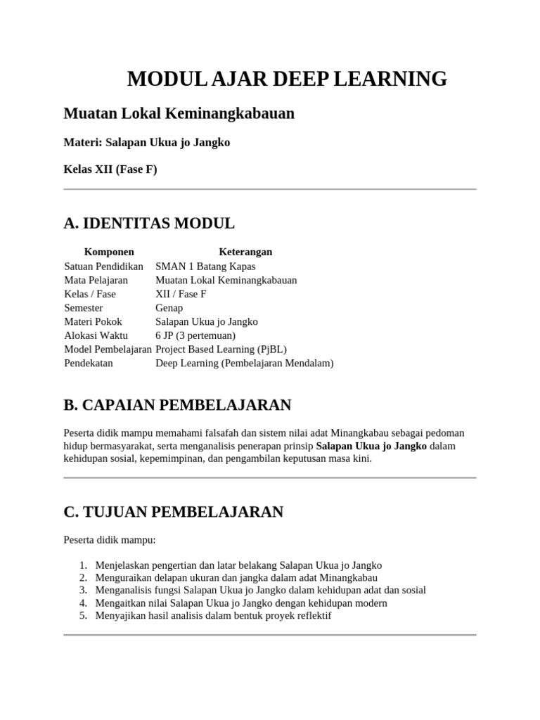 Modul Ajar Deep Learning Tentang Salapan Ukua Jo Jangko | PDF