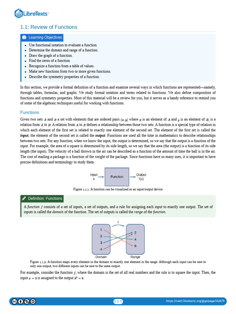 1.01 Review of Functions | PDF | Function (Mathematics) | Set (Mathematics)