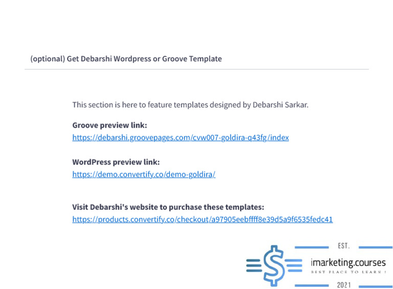 10 - (Optional) Get Debarshi Wordpress or Groove Template | PDF