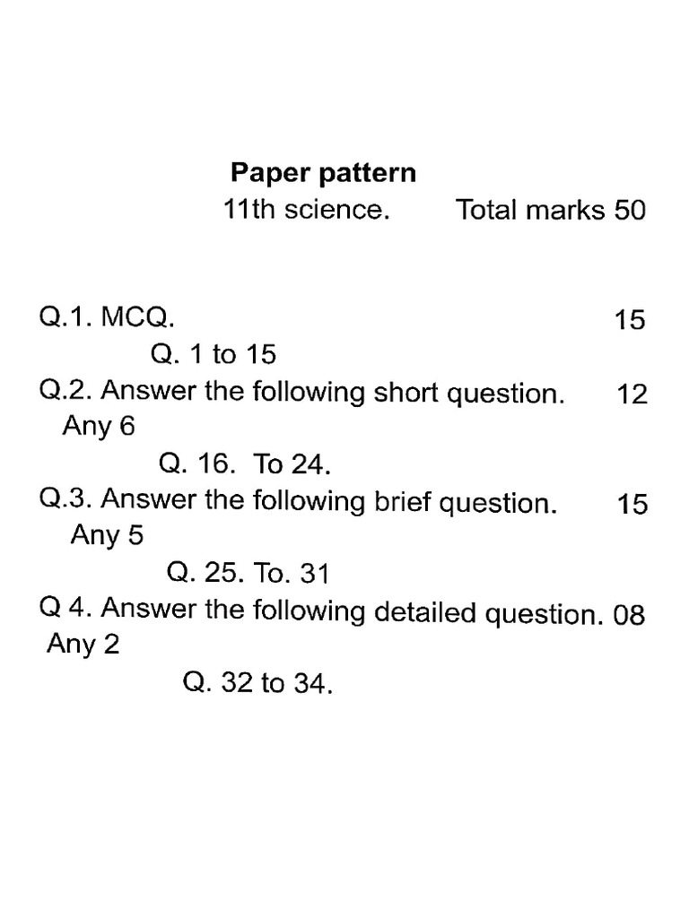 Paper Pattern 11th STD | PDF