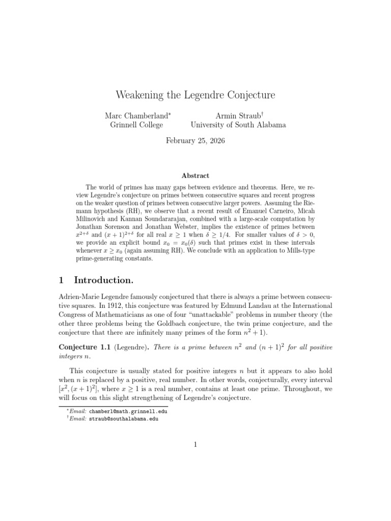 Weakening The Legendre Conjecture | PDF