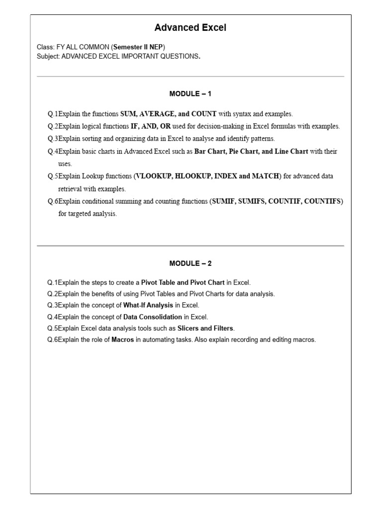 Advanced Excel | PDF