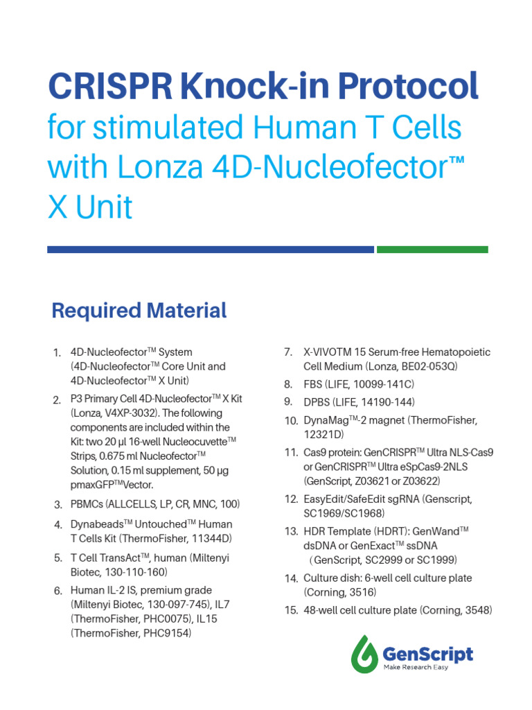 CRISPR Knock-In Protocol For Stimulated Human T Cells With Lonza 4D ...