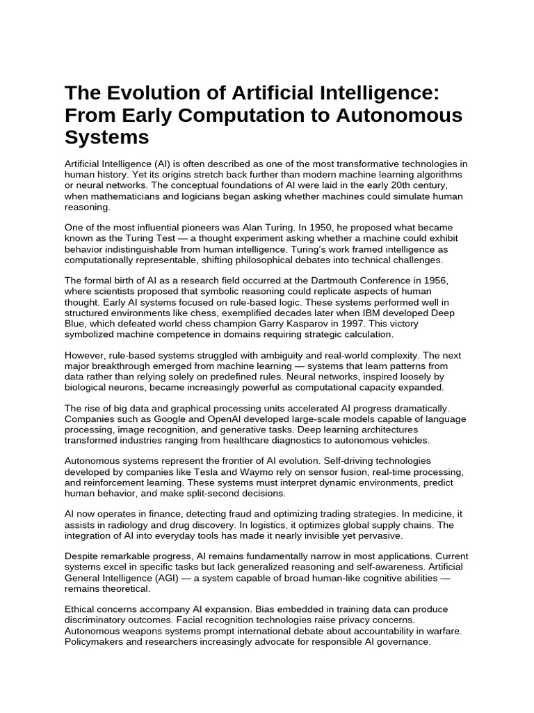The Evolution of Artificial Intelligence - From Early Computation To ...