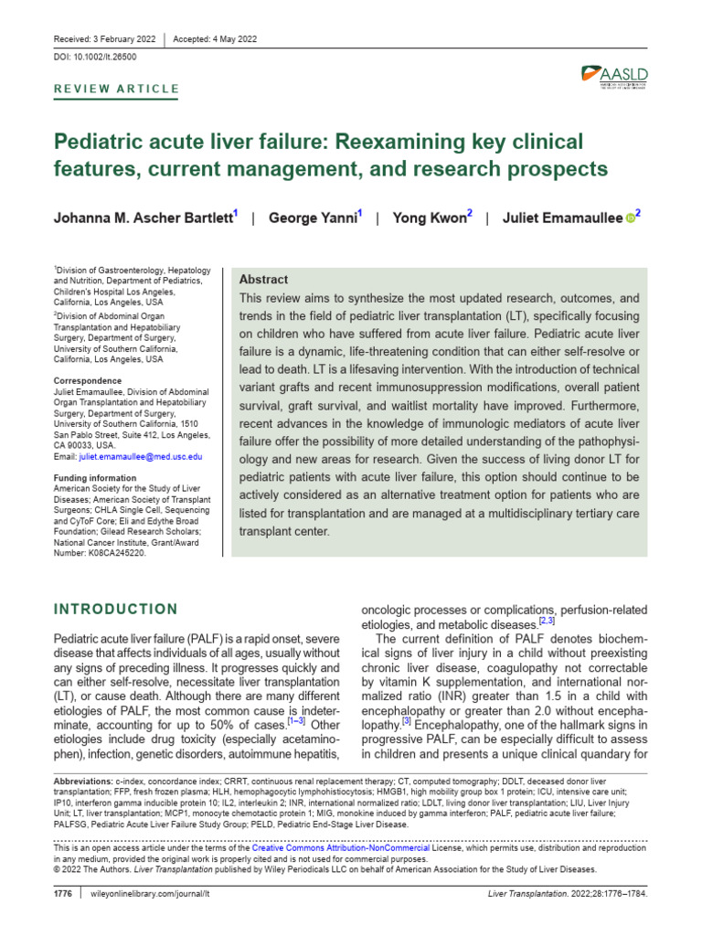 Pediatric Acute Liver Failure Reexamining Key.15 | PDF | Organ ...