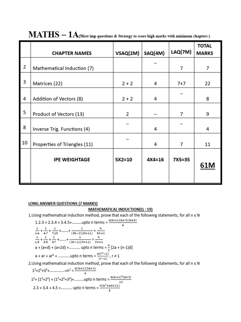 Most Imp Questions (Maths 1A) (Slow Learners) | PDF | Matrix ...