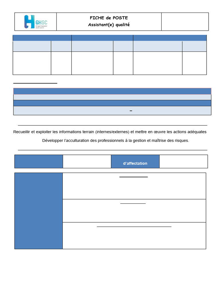 Fiche de Poste Assistant Qualite GHSC | PDF | La gestion des dossiers ...