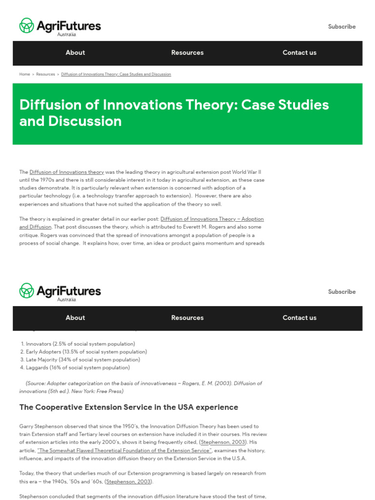 Diffusion of Innovations Theory - Case Studies and Discussion ...
