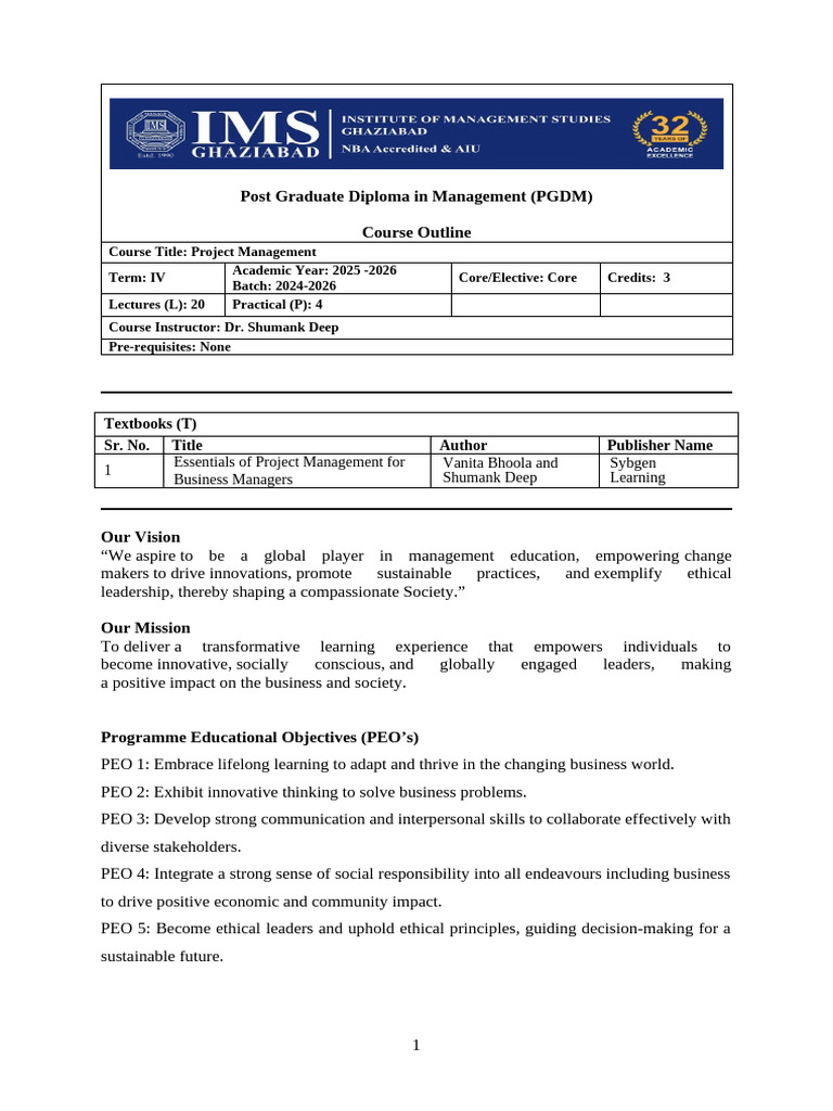 PM Lecture Plan | PDF | Project Management | Business