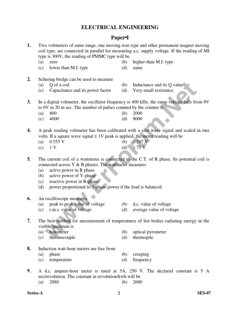 Electrical Engineering Paper-I | PDF | Electric Power Transmission ...
