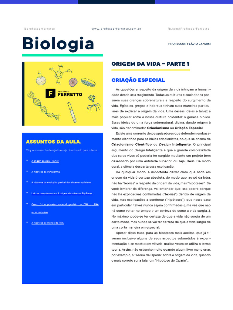 Teoria - Origem Da Vida I | PDF | Grande explosão | Abiogênese