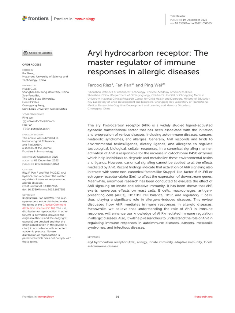 Riaz Et Al, AhR - The Master Regulator of Immune Response in Allergic ...