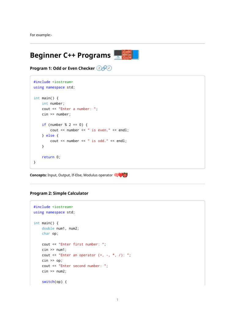 C++ Beginner Programs | PDF