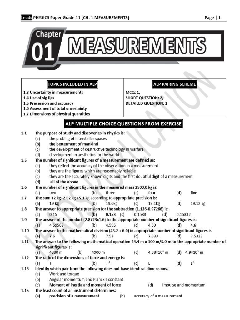 CH 1 MODEL PAPER (Proofreading) | PDF | Significant Figures | Accuracy ...