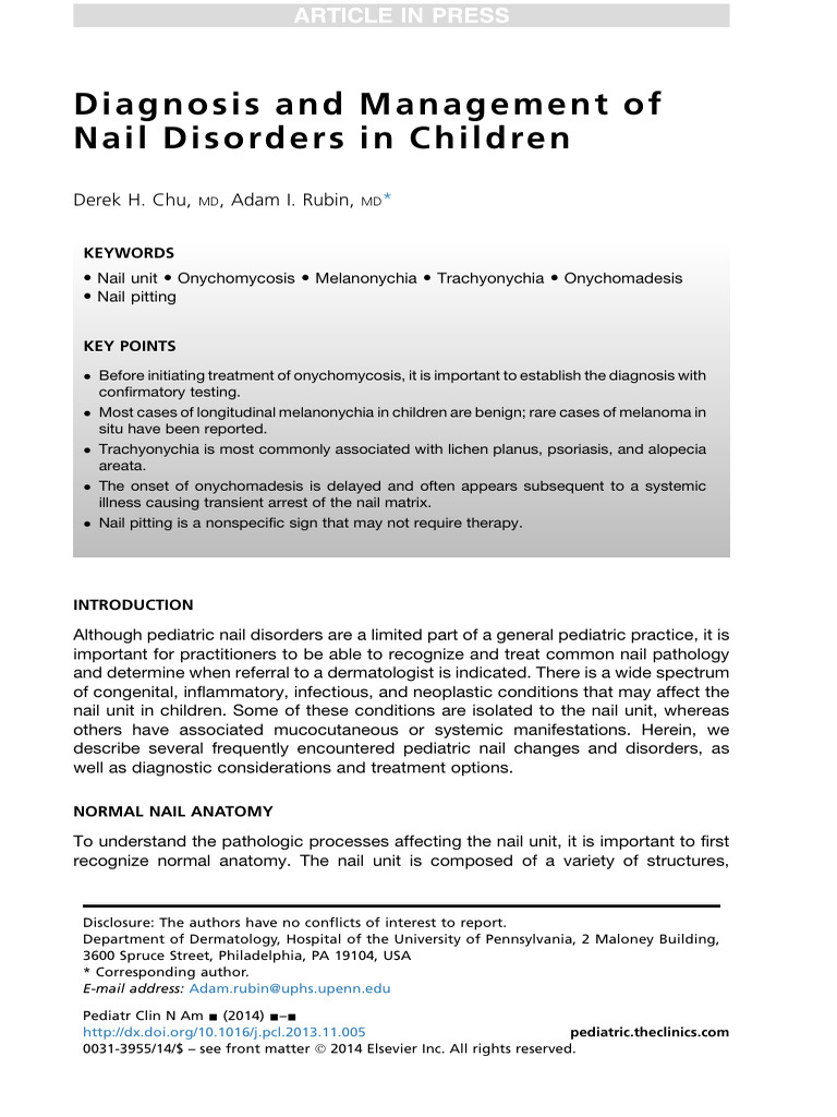 Nail Disorders in Children Chu2014 | PDF | Nail (Anatomy) | Melanoma