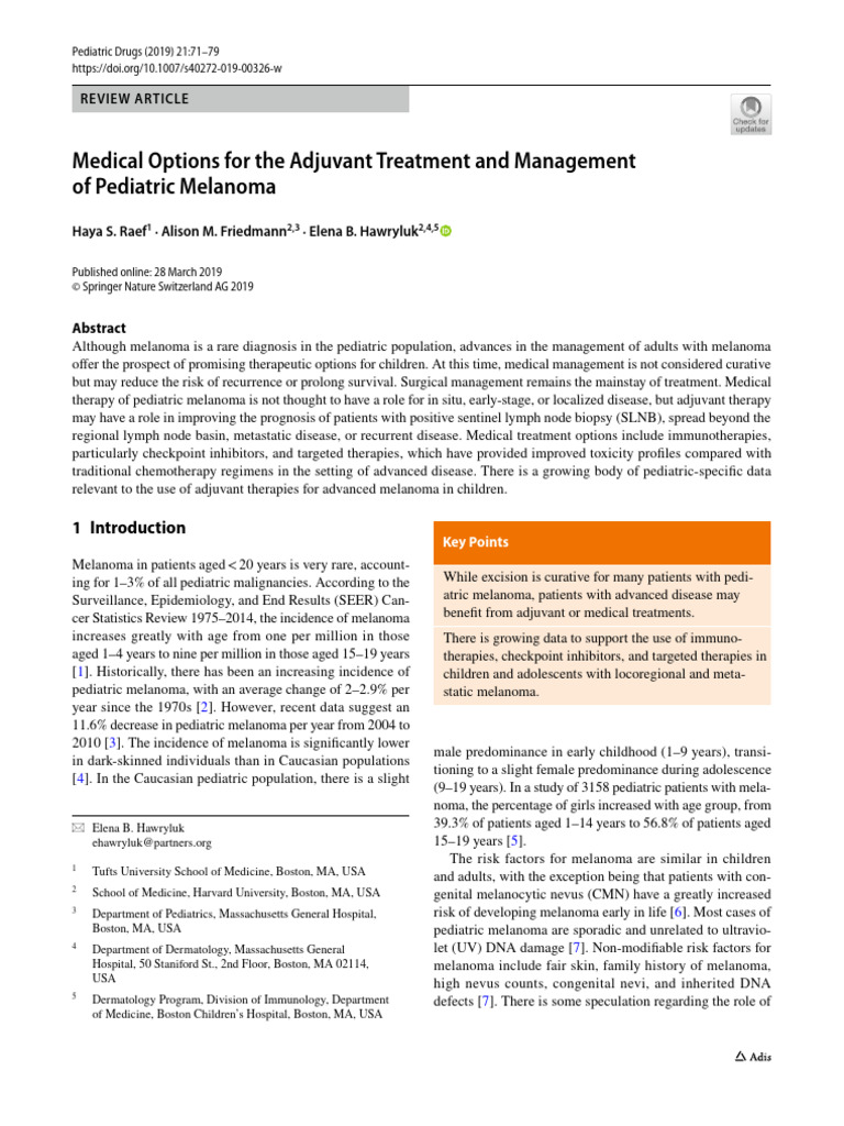 Treatment and Management of Pediatric Melanoma | PDF | Melanoma ...