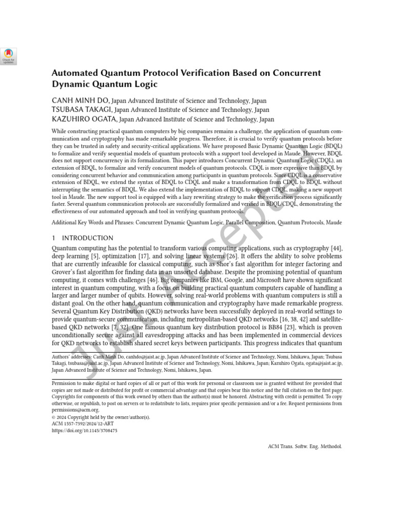 Automated Quantum Protocol Verification Based On Concurrent Dynamic ...