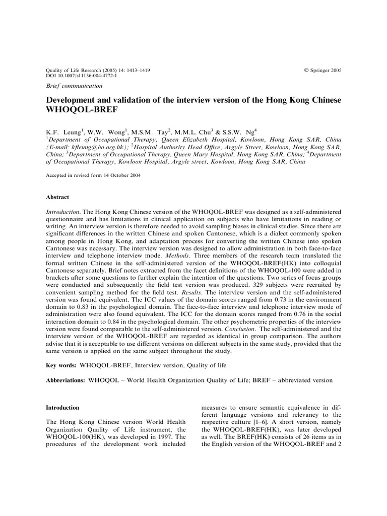 Development and Validation of The Interview Version of The Hong Kong ...