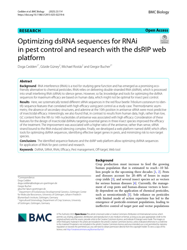 Optimizing Dsrna Sequences For Rnai in Pest Control and Research With ...