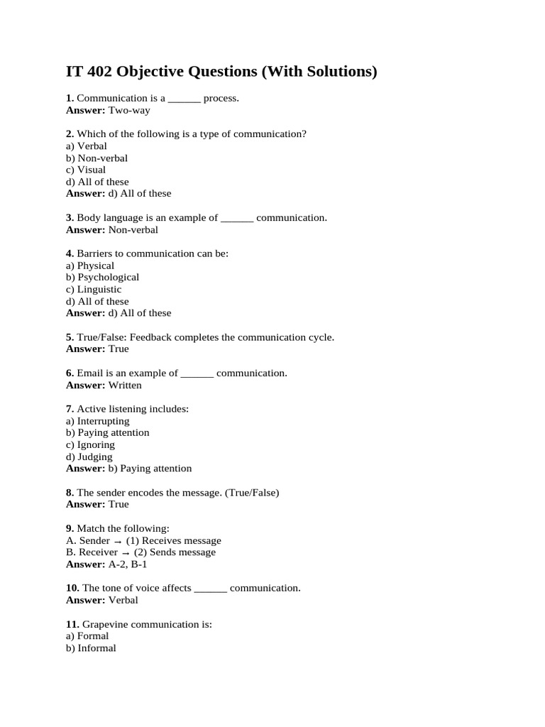 IT 402 Objective Questions Practice | PDF | Communication | Spreadsheet