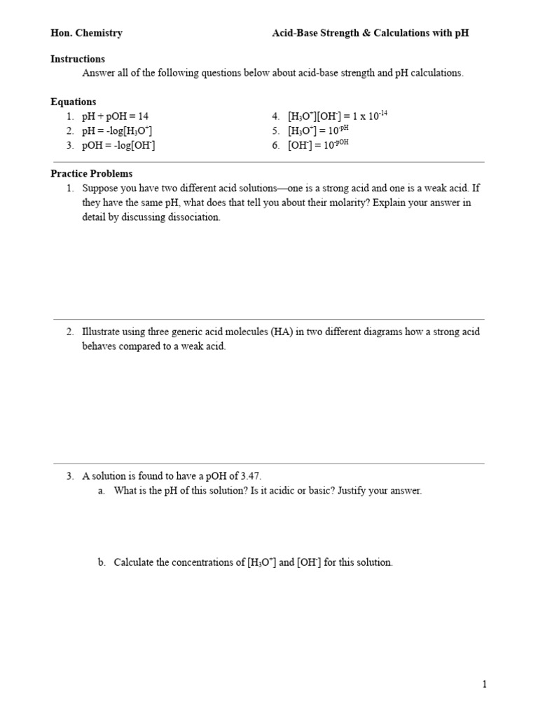 HC Acid Base Strength and Calculations With PH | PDF