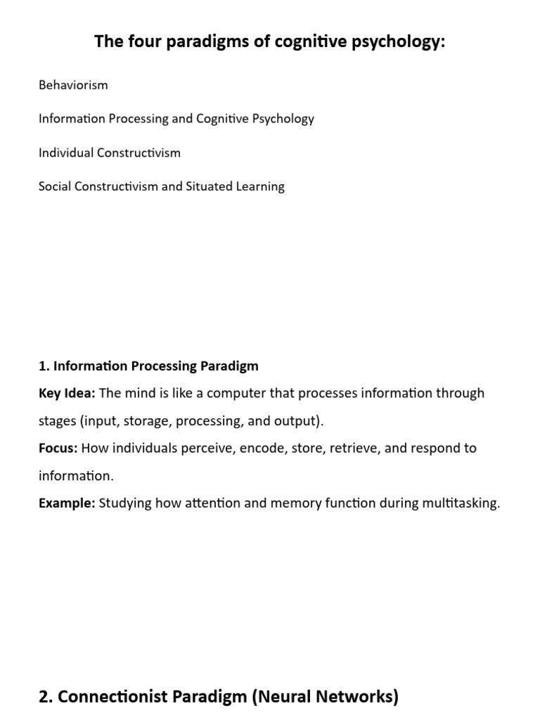 Paradigms of Cognitive Psychology, Basic Information | PDF | Cognition ...