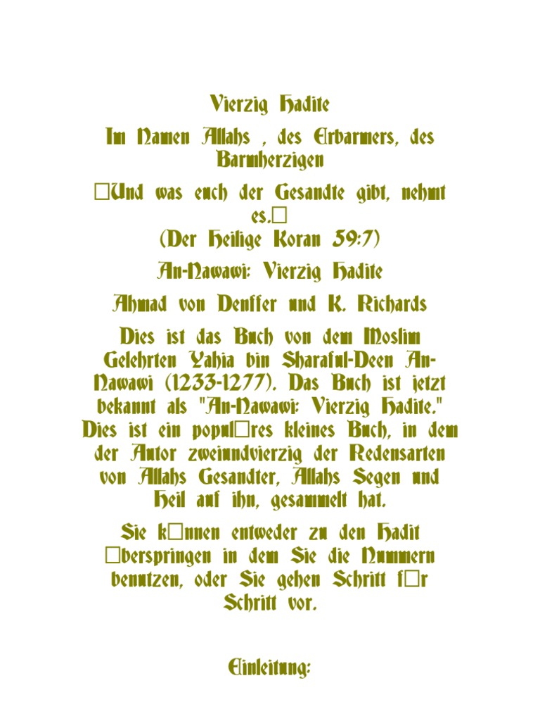 Vierzig Hadithe - Imam Nawawi (Auf Deutsch) | PDF