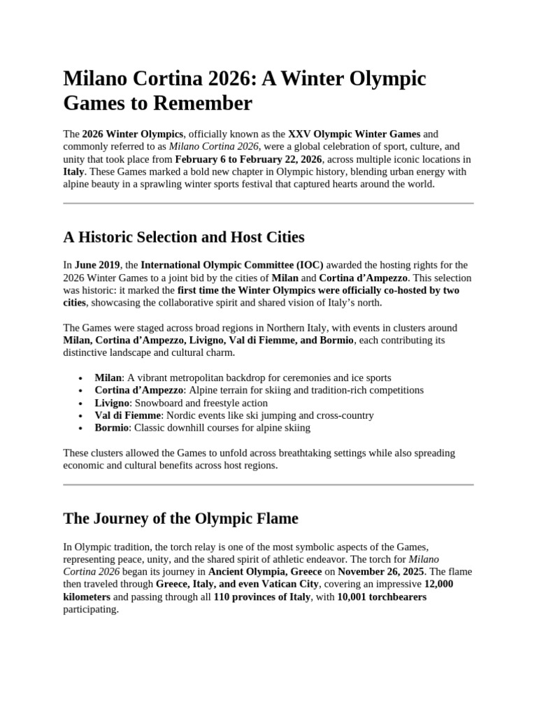 Milano Cortina 2026 | PDF | Winter Olympic Games | Olympic Games