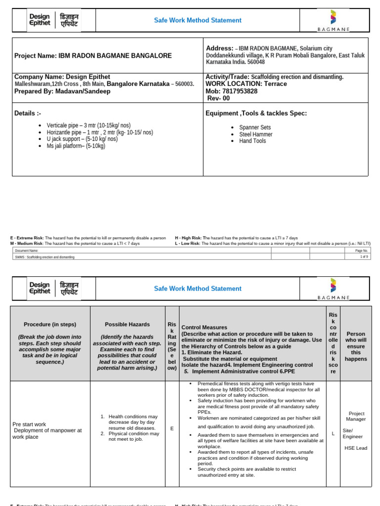 Swms - Shaft Scaffold - Ibm Radon | PDF