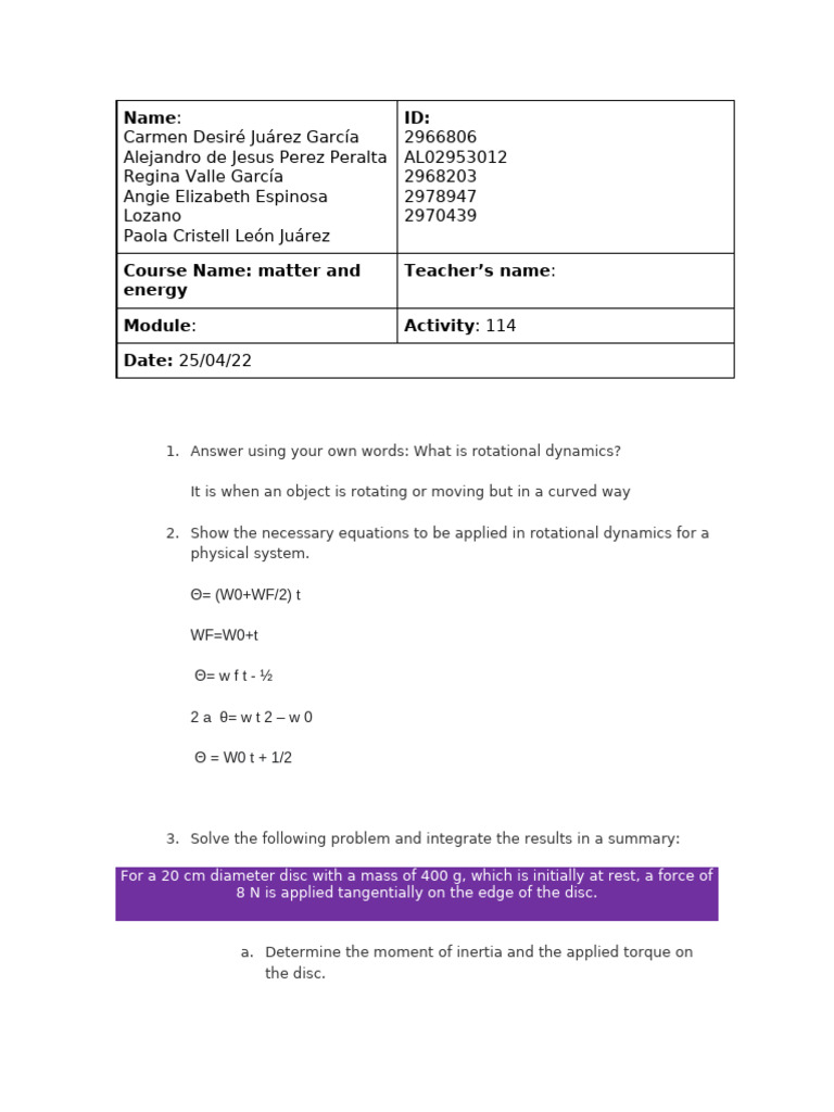 Matter and Energy Exercise 14 | PDF