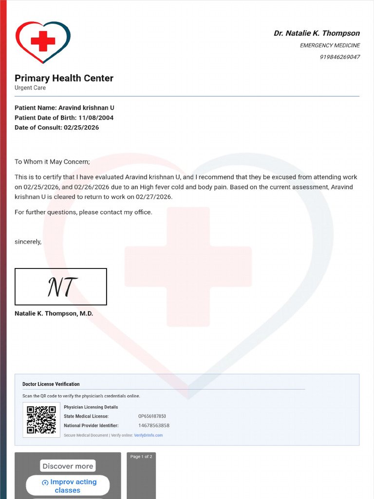 Doctor Note With Signature | PDF
