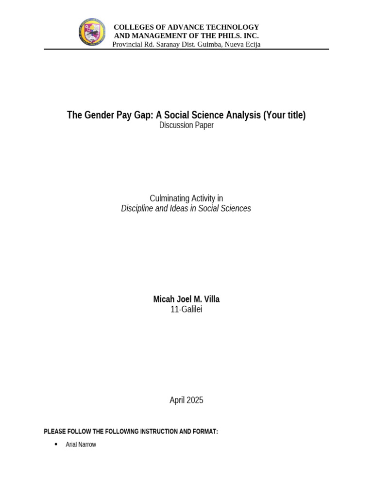 Discussion Paper Format Culminating Activity | PDF | Gender Studies ...