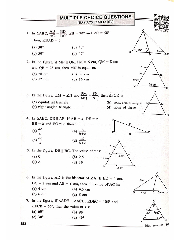 Triangles MCQ and Case Study | PDF
