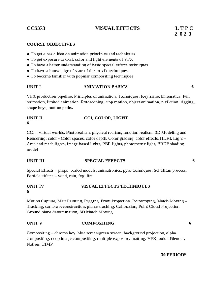 VISUAL EFFECTS Syllabus | PDF | 3 D Computer Graphics | Computer ...