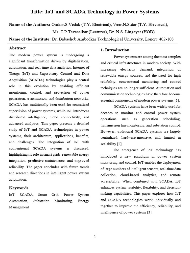 IoT and SCADA Technology in Power Systems-1 | PDF | Internet Of Things ...