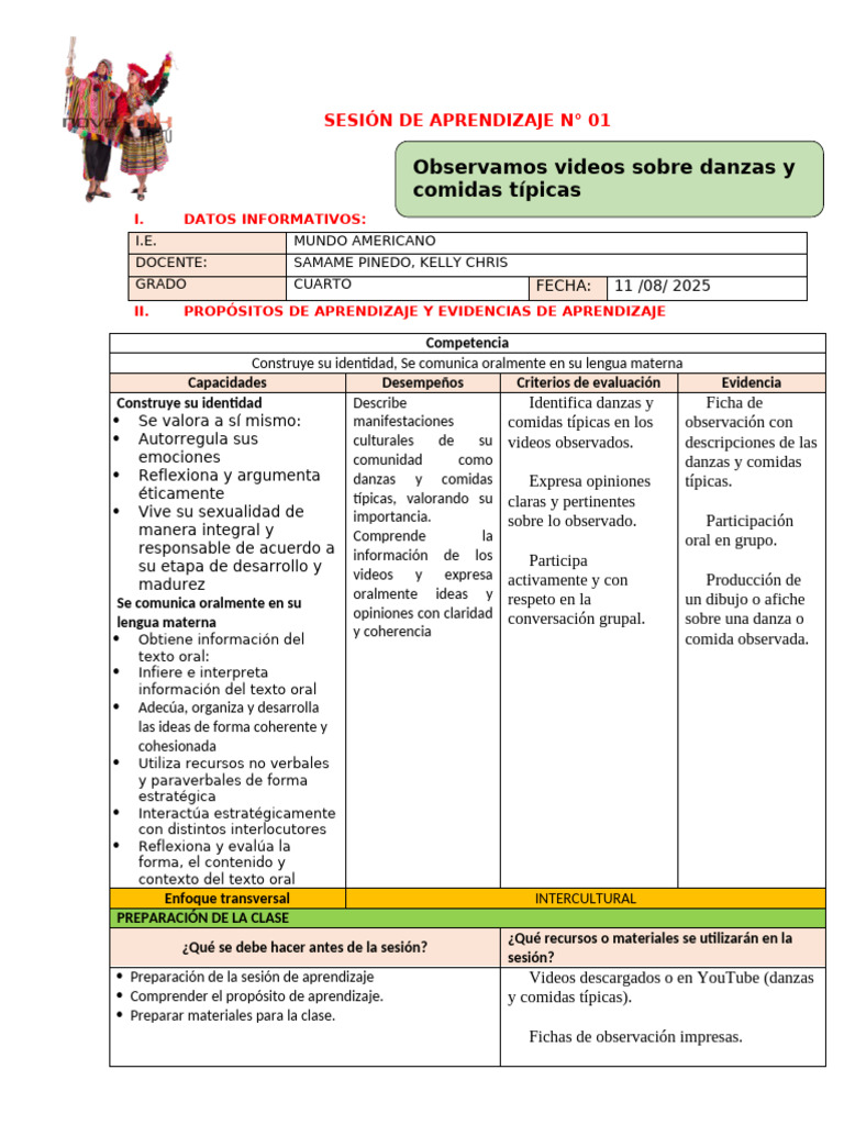 Sesiàn de Aprendizaje Nø 01 | PDF | Aprendizaje | Cognición
