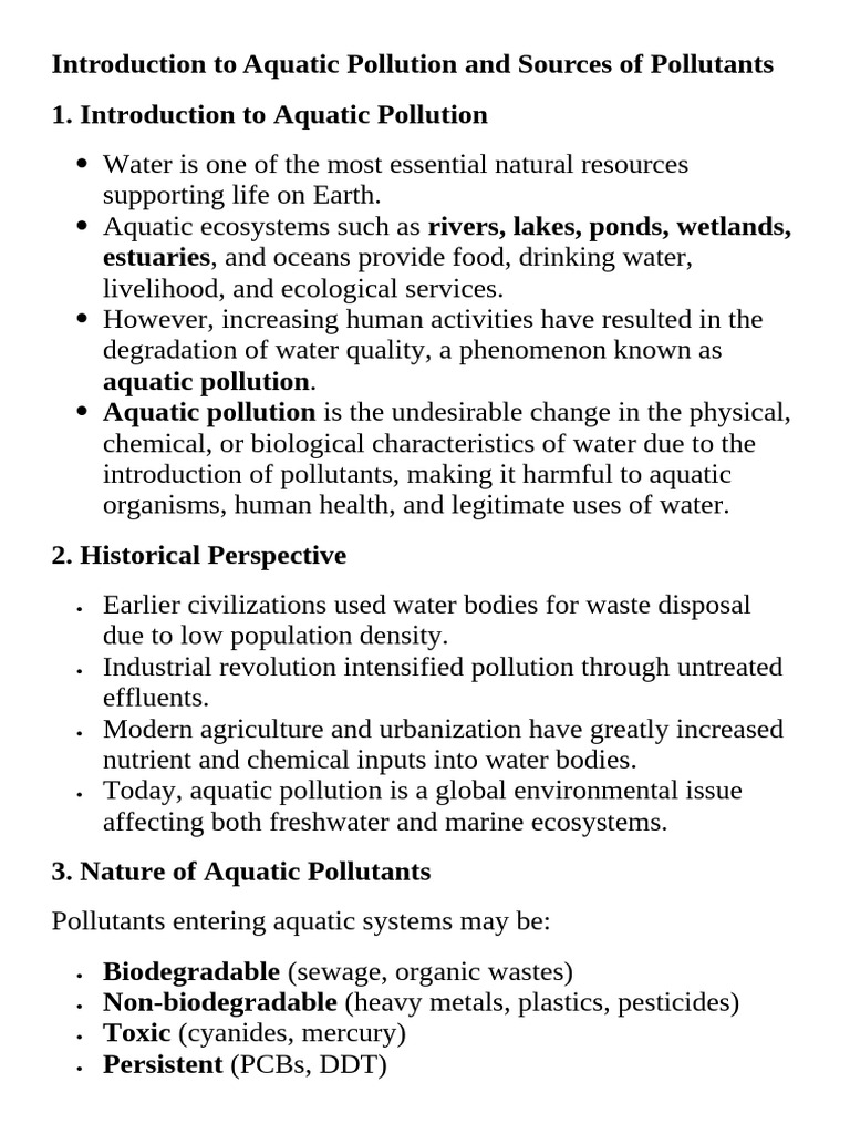 Introduction To Aquatic Pollution and Sources of Pollutants | PDF ...