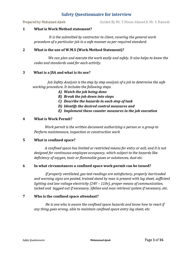 Safety Questions and Answers | PDF