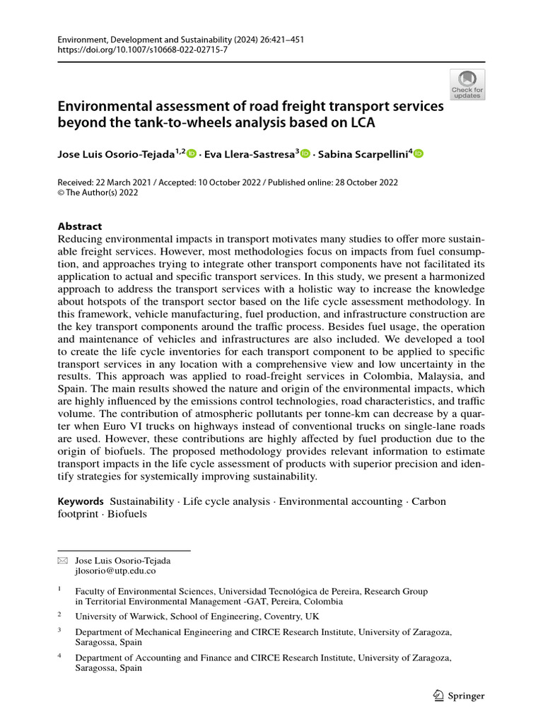 Environmental Assessment of Road Freight Transport Services Beyond The ...