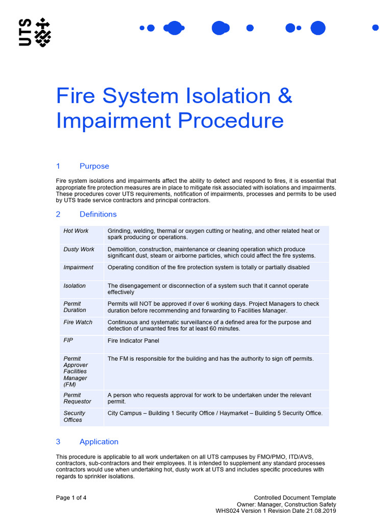 Fire System Isolation Procedure | PDF | Hazards | Fires