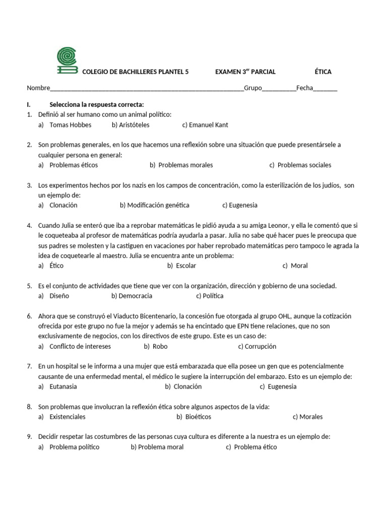 Examen 3er Parcial Ética | PDF | Clonación | Eugenesia