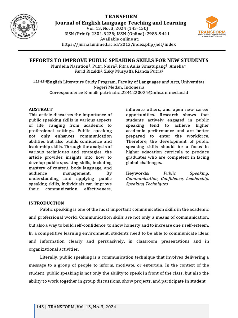 Efforts To Improve Public Speaking Skills For New | PDF | Public ...